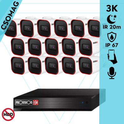 Provision 16 cső kamerás analóg megfigyelőrendszer 3K biztonsági kamera 2.8 mm fix objektívvel