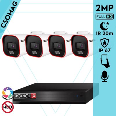 Provision 4 cső kamerás analóg megfigyelőrendszer 2MP színes éjjellátó biztonsági kamera 20m fehérfény