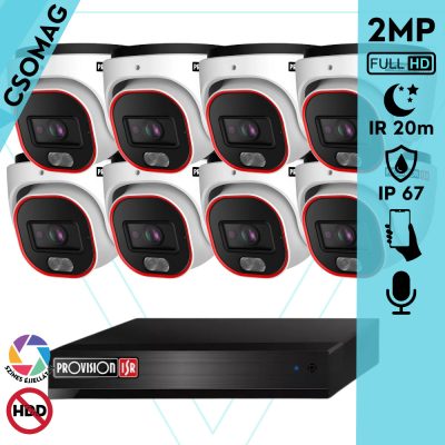 Provision 8 dome kamerás analóg megfigyelőrendszer 2MP színes éjjellátó biztonsági kamera 20m fehérfény