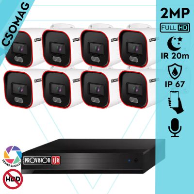 Provision 8 cső kamerás analóg megfigyelőrendszer 2MP színes éjjellátó biztonsági kamera 20m fehérfény