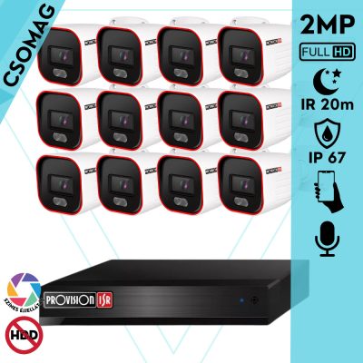 Provision 12 cső kamerás analóg megfigyelőrendszer 2MP színes éjjellátó biztonsági kamera 20m fehérfény
