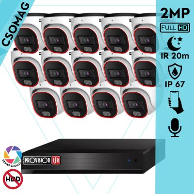 Provision 14 dome kamerás analóg megfigyelőrendszer 2MP színes éjjellátó biztonsági kamera 20m fehérfény