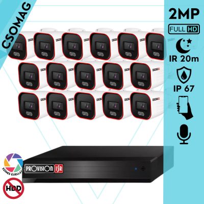 Provision 16 cső kamerás analóg megfigyelőrendszer 2MP színes éjjellátó biztonsági kamera 20m fehérfény