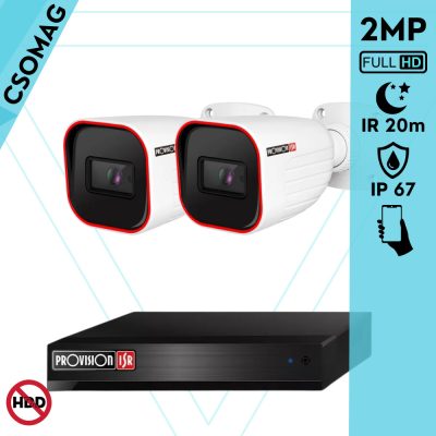 Provision 2 cső kamerás analóg megfigyelőrendszer 2MP HD Pro biztonsági kamera, inframegvilágítás 20m, 2.8mm fix lencse, 88° látószög
