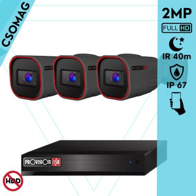 Provision 3 cső kamerás analóg megfigyelőrendszer 2MP HD Pro biztonsági kamera, variálható fókuszú objektív, 40m éjjellátás
