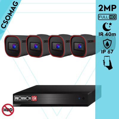 Provision 4 cső kamerás analóg megfigyelőrendszer 2MP HD Pro biztonsági kamera, variálható fókuszú objektív, 40m éjjellátás