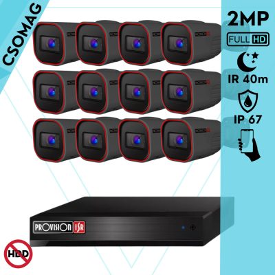 Provision 12 cső kamerás analóg megfigyelőrendszer 2MP HD Pro biztonsági kamera, variálható fókuszú objektív, 40m éjjellátás