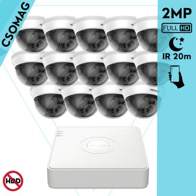 Hikvision 14 dome kamerás analóg megfigyelőrendszer 2MP biztonsági kamera, IR 20m, beltéri