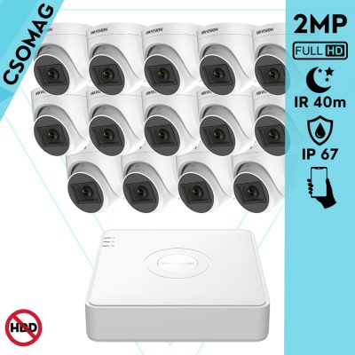 Hikvision 14 turret kamerás analóg megfigyelőrendszer 2MP biztonsági kamera, IR 40m, kültéri