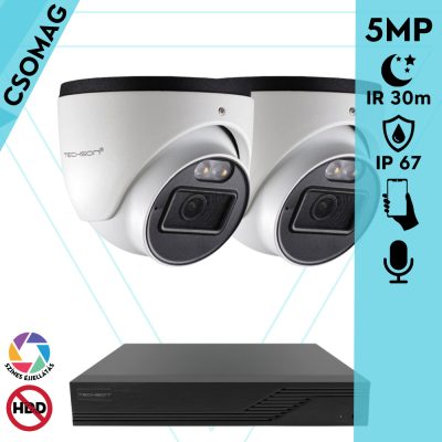 Techson 2 dome kamerás analóg megfigyelőrendszer 5MP HD dóm biztonsági kamera, 2.8 mm fix objektívvel, beépített mikrofon
