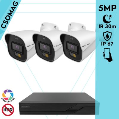 Techson 3 cső kamerás analóg megfigyelőrendszer 5MP HD cső biztonsági kamera, 2.8 mm fix objektívvel, beépített mikrofon