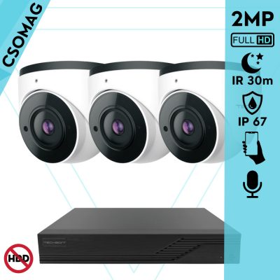 Techson 3 dome kamerás analóg megfigyelőrendszer 2MP NightVision HD dóm biztonsági kamera, 2.8 mm fix objektívvel, valós WDR, beépített mikrofonnal