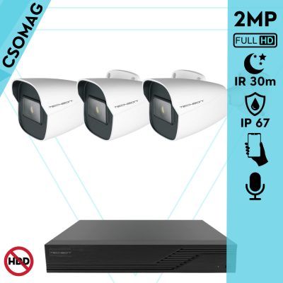 Techson 3 cső kamerás analóg megfigyelőrendszer 2MP NightVision HD cső biztonsági kamera, 2.8 mm fix objektívvel, valós WDR, beépített mikrofonnal