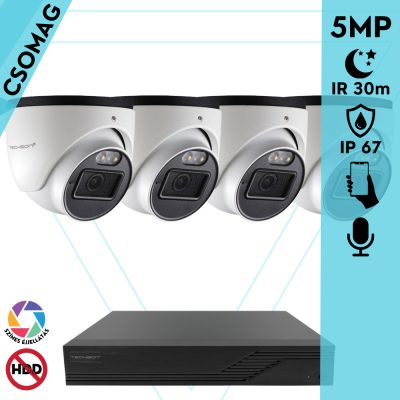 Techson 4 dome kamerás analóg megfigyelőrendszer 5MP HD dóm biztonsági kamera, 2.8 mm fix objektívvel, beépített mikrofon