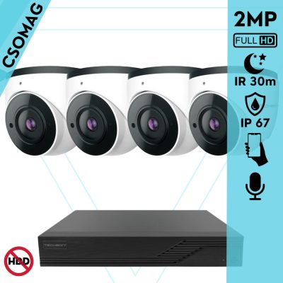 Techson 4 dome kamerás analóg megfigyelőrendszer 2MP NightVision HD dóm biztonsági kamera, 2.8 mm fix objektívvel, valós WDR, beépített mikrofonnal