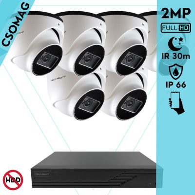 Techson 6 dome kamerás analóg megfigyelőrendszer 2MP HD dóm biztonsági kamera, 2.8 mm fix objektívvel