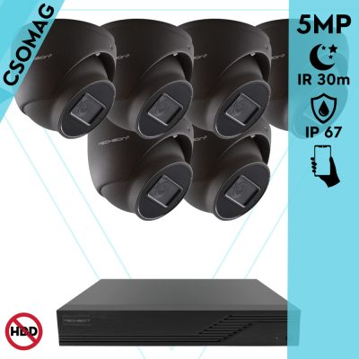 Techson 6 dome kamerás analóg megfigyelőrendszer 5MP HD dóm biztonsági kamera, 2.8 mm fix objektívvel, antracitszürke fém ház