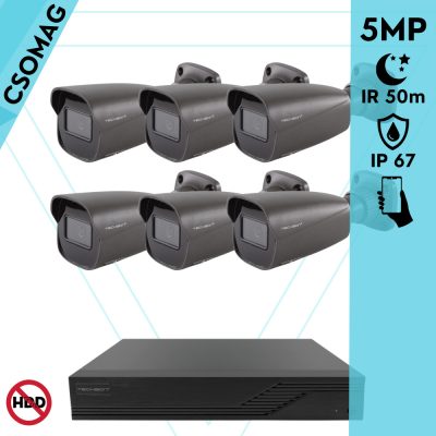 Techson 6 cső kamerás analóg megfigyelőrendszer 5MP HD cső biztonsági kamera, 2.8 mm fix objektívvel, antracitszürke fém ház