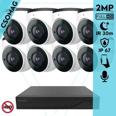 Techson 8 dome kamerás analóg megfigyelőrendszer 2MP NightVision HD dóm biztonsági kamera, 2.8 mm fix objektívvel, valós WDR, beépített mikrofonnal