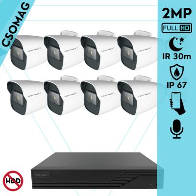 Techson 8 cső kamerás analóg megfigyelőrendszer 2MP NightVision HD cső biztonsági kamera, 2.8 mm fix objektívvel, valós WDR, beépített mikrofonnal