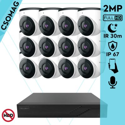 Techson 12 dome kamerás analóg megfigyelőrendszer 2MP NightVision HD dóm biztonsági kamera, 2.8 mm fix objektívvel, valós WDR, beépített mikrofonnal