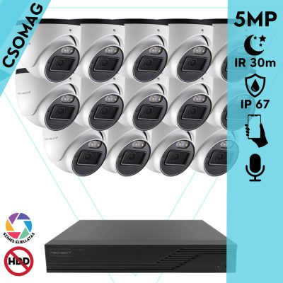 Techson 14 dome kamerás analóg megfigyelőrendszer 5MP HD dóm biztonsági kamera, 2.8 mm fix objektívvel, beépített mikrofon