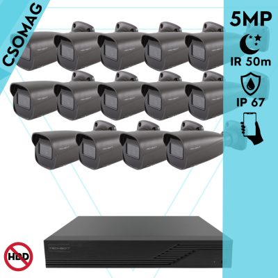 Techson 14 cső kamerás analóg megfigyelőrendszer 5MP HD cső biztonsági kamera, 2.8 mm fix objektívvel, antracitszürke fém ház