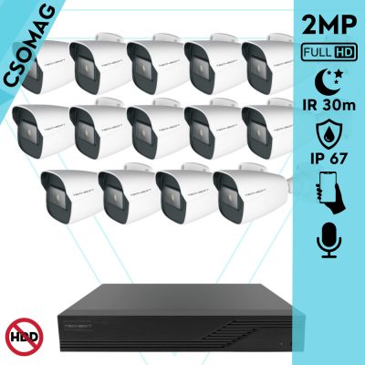 Techson 14 cső kamerás analóg megfigyelőrendszer 2MP NightVision HD cső biztonsági kamera, 2.8 mm fix objektívvel, valós WDR, beépített mikrofonnal