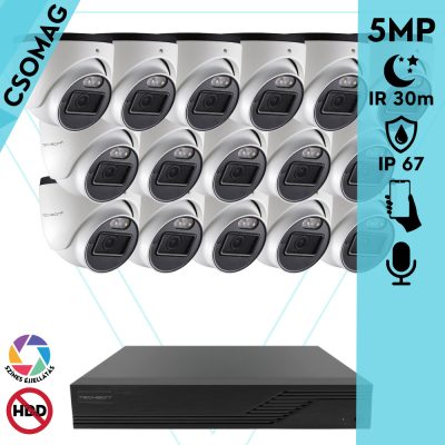 Techson 16 dome kamerás analóg megfigyelőrendszer 5MP HD dóm biztonsági kamera, 2.8 mm fix objektívvel, beépített mikrofon