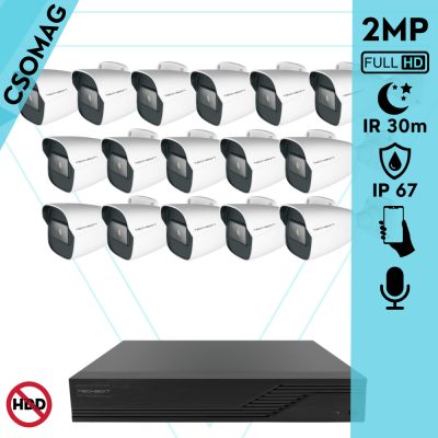 Techson 16 cső kamerás analóg megfigyelőrendszer 2MP NightVision HD cső biztonsági kamera, 2.8 mm fix objektívvel, valós WDR, beépített mikrofonnal