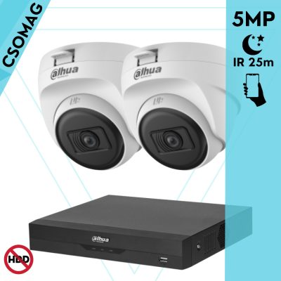 Dahua 2 dome kamerás analóg megfigyelőrendszer 5MP HD dóm biztonsági kamera, 2,8 mm fix objektív, beltéri