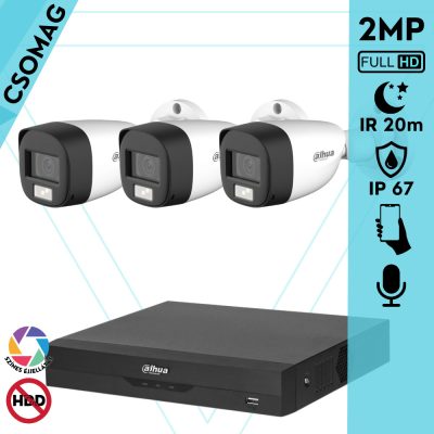 Dahua 3 cső kamerás analóg megfigyelőrendszer 2MP HD cső biztonsági kamera, 3,6 mm fix objektív, hibrid fény