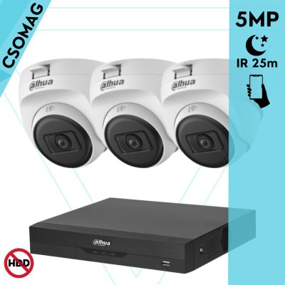 Dahua 3 dome kamerás analóg megfigyelőrendszer 5MP HD dóm biztonsági kamera, 2,8 mm fix objektív, beltéri