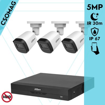 Dahua 3 cső kamerás analóg megfigyelőrendszer 5MP HD cső biztonsági kamera, 2,8 mm fix objektív