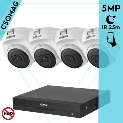 Dahua 4 dome kamerás analóg megfigyelőrendszer 5MP HD dóm biztonsági kamera, 2,8 mm fix objektív, beltéri