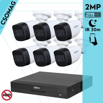 Dahua 6 cső kamerás analóg megfigyelőrendszer 2MP HD cső biztonsági kamera, 2.8 mm fix objektívvel