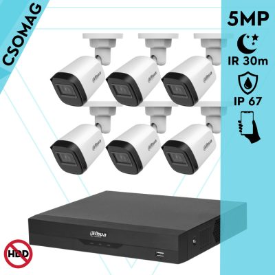 Dahua 6 cső kamerás analóg megfigyelőrendszer 5MP HD cső biztonsági kamera, 2,8 mm fix objektív