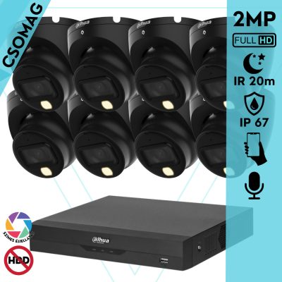 Dahua 8 dome kamerás analóg megfigyelőrendszer 2MP HD dóm biztonsági kamera, 2,8 mm fix objektív, hibrid fény, beépített mikrofon