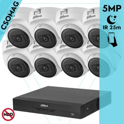 Dahua 8 dome kamerás analóg megfigyelőrendszer 5MP HD dóm biztonsági kamera, 2,8 mm fix objektív, beltéri