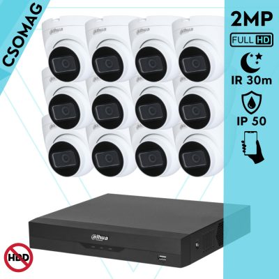Dahua 12 dome kamerás analóg megfigyelőrendszer 2MP HD dóm biztonsági kamera, 2.8 mm fix objektívvel