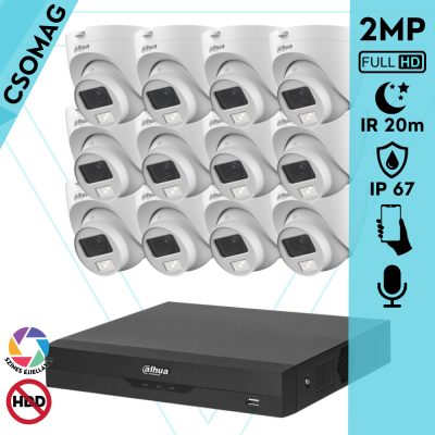 Dahua 12 dome kamerás analóg megfigyelőrendszer 2MP HD dóm biztonsági kamera, 3,6 mm fix objektív, hibrid fény, beépített mikrofon