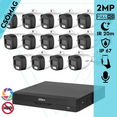 Dahua 14 cső kamerás analóg megfigyelőrendszer 2MP HD cső biztonsági kamera, 3,6 mm fix objektív, hibrid fény