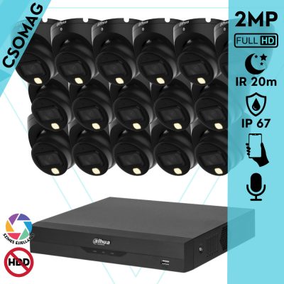 Dahua 16 dome kamerás analóg megfigyelőrendszer 2MP HD dóm biztonsági kamera, 2,8 mm fix objektív, hibrid fény, beépített mikrofon