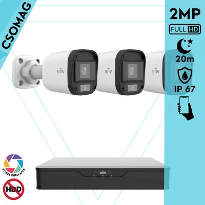 Uniview 3 cső kamerás analóg megfigyelőrendszer 2MP HD biztonsági kamera, 2.8 mm fix objektívvel, ColorHunter technológia