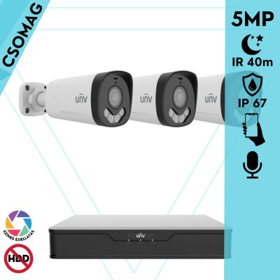 Uniview 3 cső kamerás analóg megfigyelőrendszer 5MP HD biztonsági kamera, 2.8 mm fix objektív, ColorHunter technológia, Dual light megvilágítással