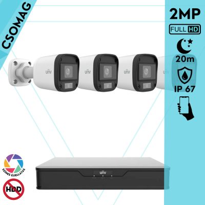 Uniview 4 cső kamerás analóg megfigyelőrendszer 2MP HD biztonsági kamera, 2.8 mm fix objektívvel, ColorHunter technológia