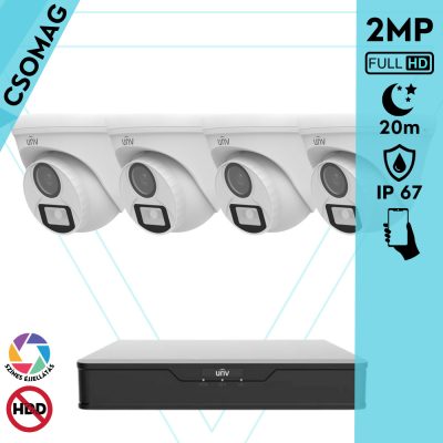 Uniview 4 turret kamerás analóg megfigyelőrendszer 2MP HD biztonsági kamera, 2.8 mm fix objektívvel, ColorHunter technológia