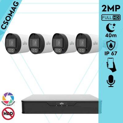 Uniview 4 cső kamerás analóg megfigyelőrendszer 2MP HD biztonsági kamera, 2.8 mm fix objektív, ColorHunter technológia, fém ház