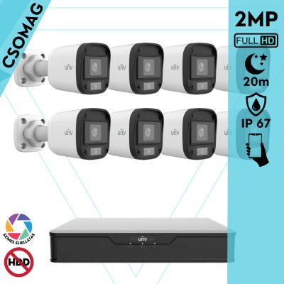 Uniview 8 cső kamerás analóg megfigyelőrendszer 2MP HD biztonsági kamera, 2.8 mm fix objektívvel, ColorHunter technológia