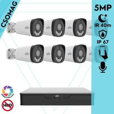 Uniview 8 cső kamerás analóg megfigyelőrendszer 5MP HD biztonsági kamera, 2.8 mm fix objektív, ColorHunter technológia, Dual light megvilágítással